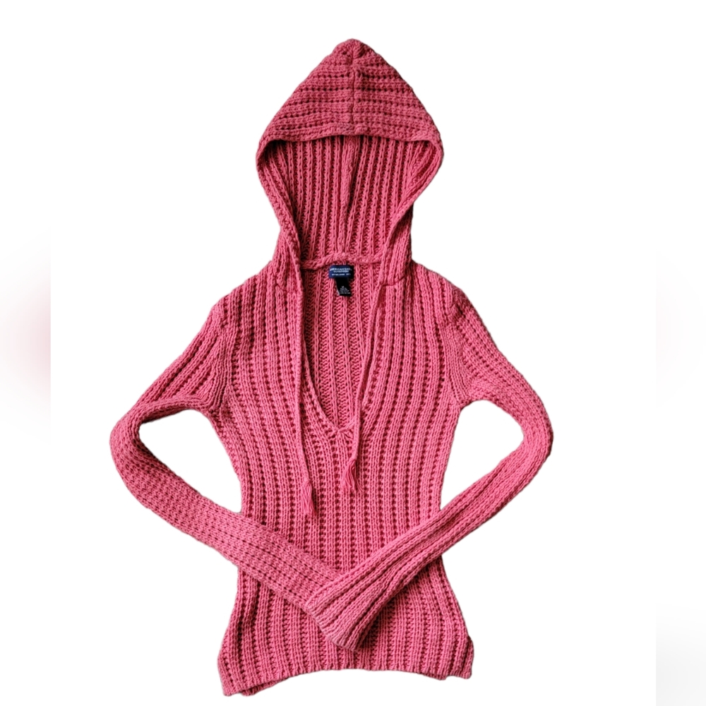 AE Sunwashed Coral Beachcomber Cropped Knit Hoodie - M